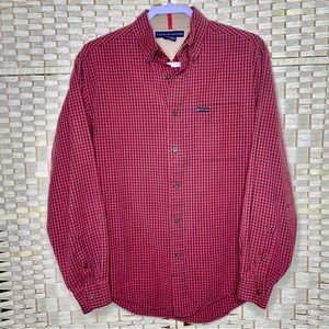 Tommy Hilfiger Mens Red & Black Button Down Long Sleeve Size Med 100% Cotton